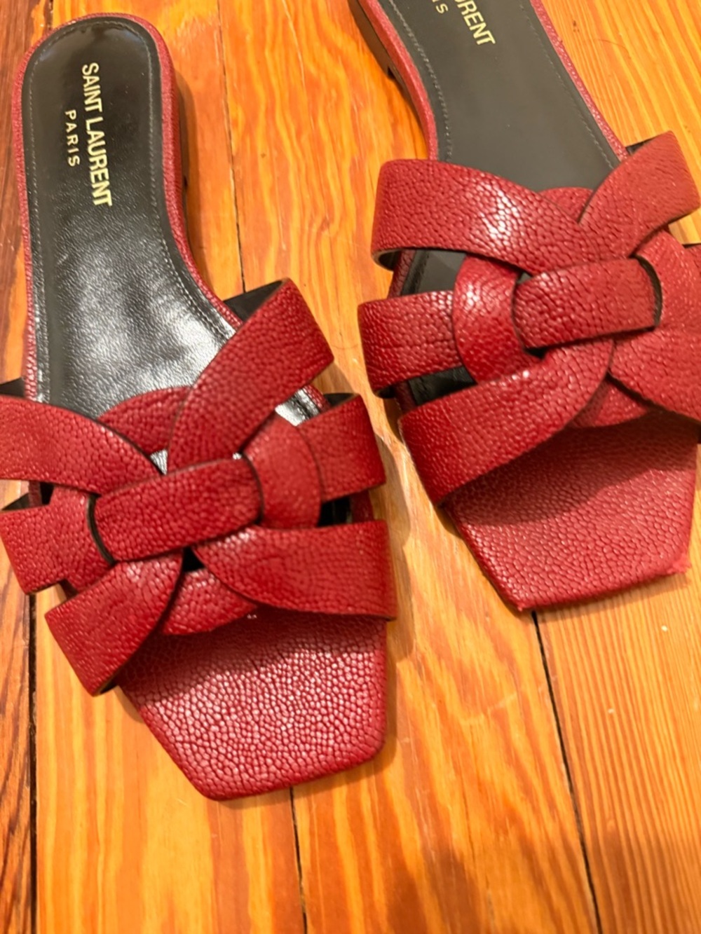 Saint Laurent Red Tribute Leather Slide Sandals - Sz 37 - Picture 2 of 4